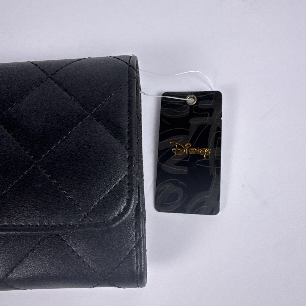 Disney Buckle-Down Quilted Black Wallet NWT Gold D Logo Women's Wallet - Picture 2 of 7